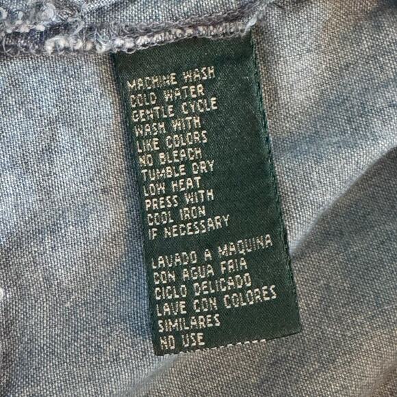 LAUREN JEANS CO Ralph Lauren Chambray Ruffle Wrap Top Blouse Womens Sz 12 Petite - Picture 13 of 15